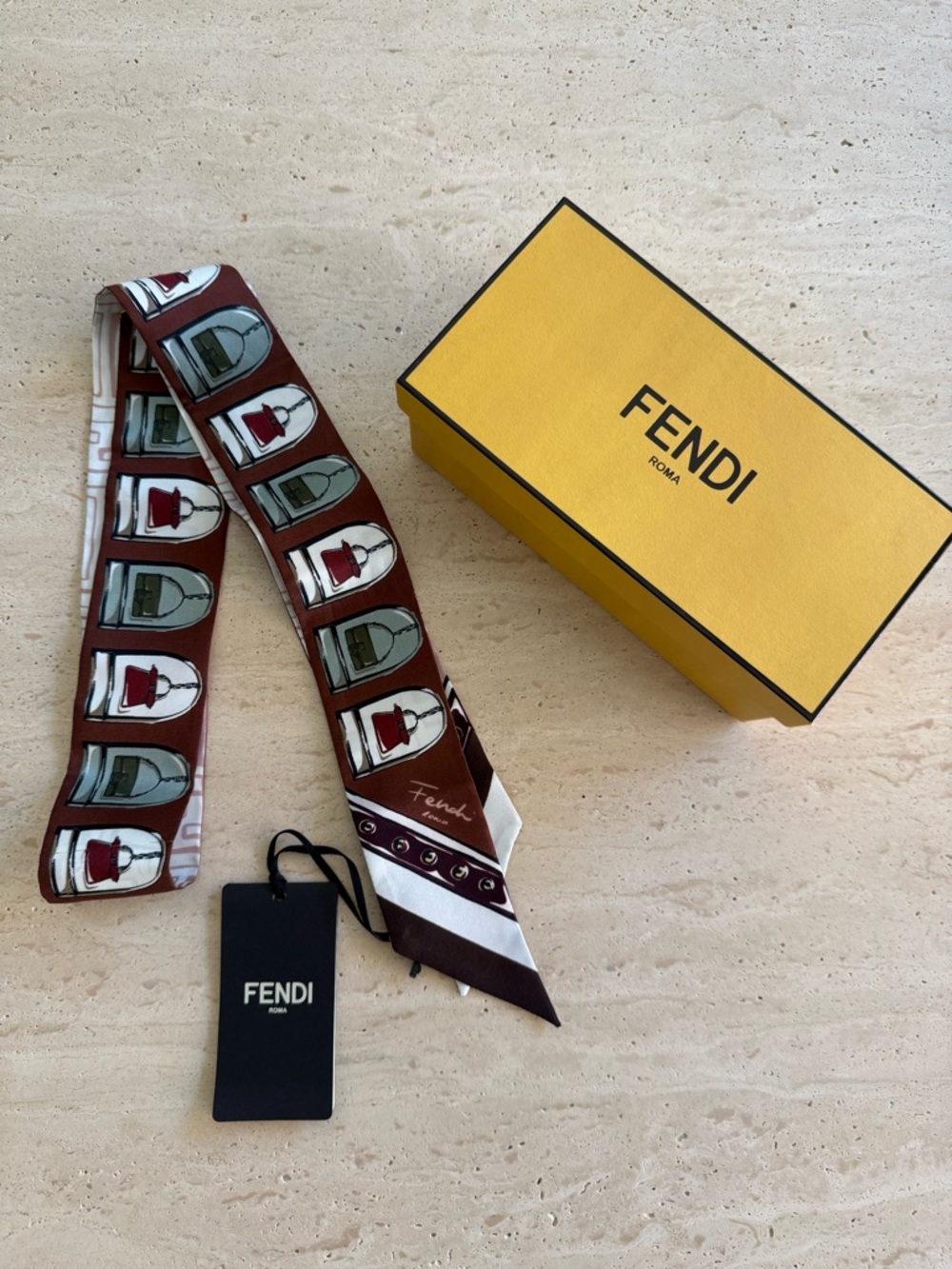 NWT FENDI Silk Scarf Reversible Foulard Bag Print & Logo - Picture 5 of 8